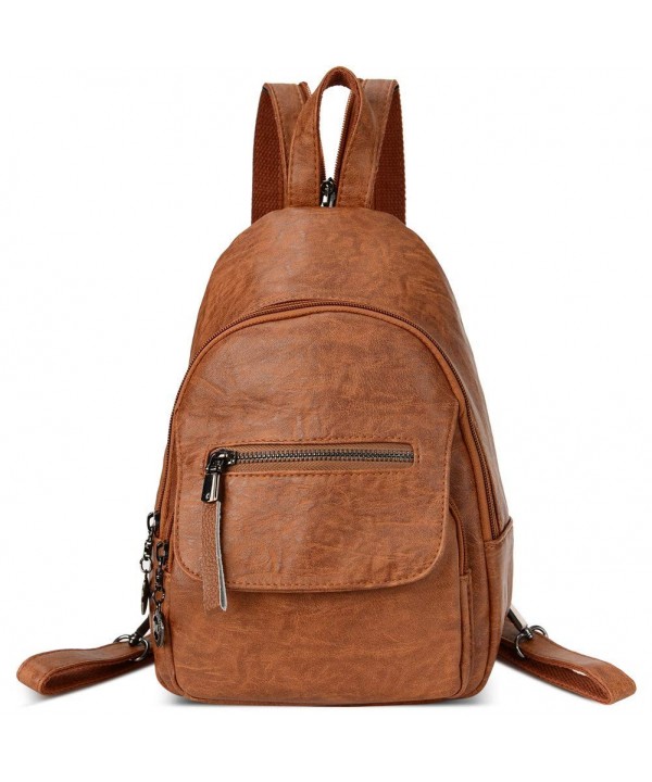 Small Leather Convertible Backpack Sling Purse Shoulder Bag for Women - Brown - CJ18H6ZTTD9