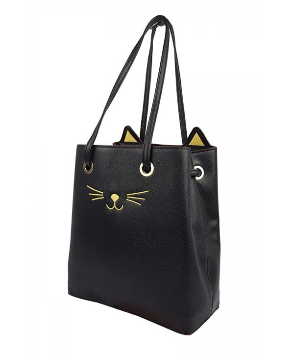 Cat Purse Cute Shoulder Handbags with Golden Ears and Mustache - Black ...