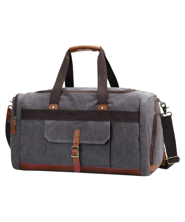 S-ZONE Vintage Canvas Geniune Leather Trim Travel Tote Duffel Bag with ...