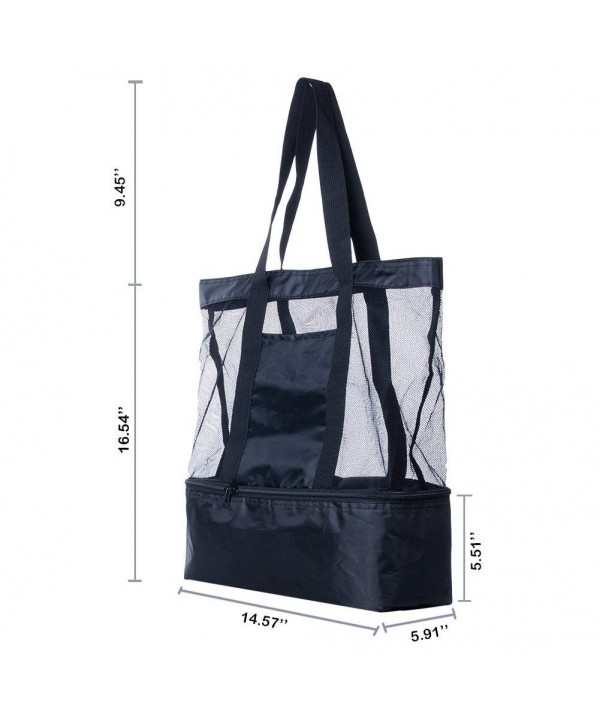 Mesh Beach Tote Bag with Cooler 2 in 1 Muti-Function Black Insulated ...