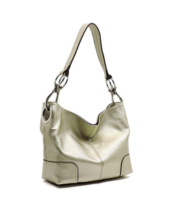 Bucket Style Hobo Shoulder Bag with Big Snap Hook Hardware - Champagne ...