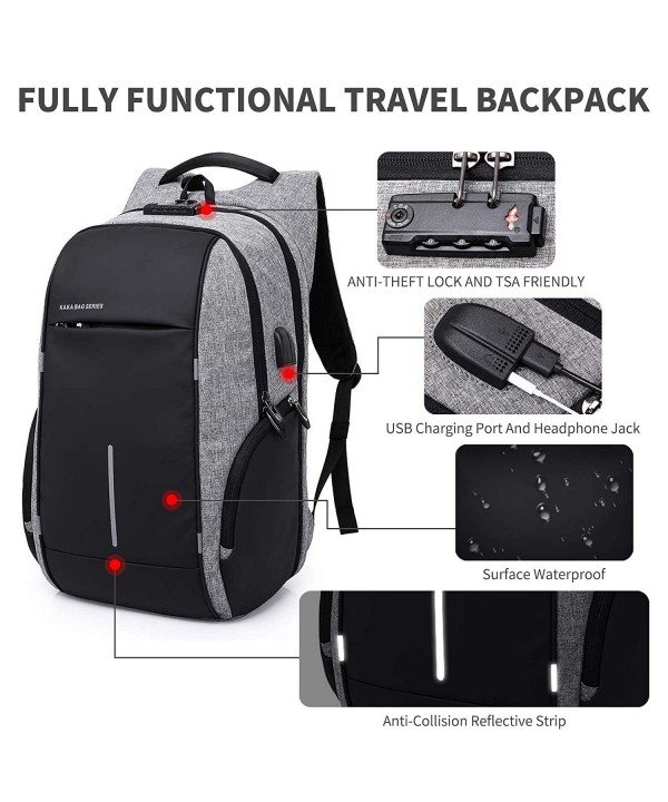 Backpack Waterproof Headphones Hole Gray - black - CR18HLWDNO8